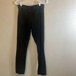 Lambskin  Suede Leather Stretch Pull On Zipper Trousers Black Size Small EUC